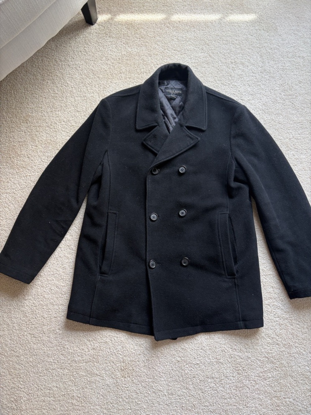 Pronto Uomo Men's Black Double-Breasted Wool blend Peacoat